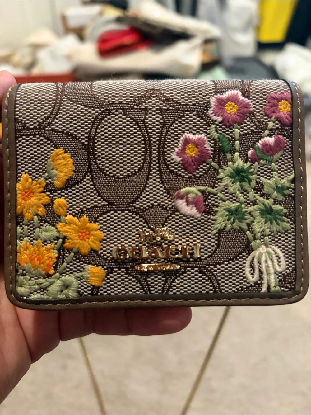 Coach Outlet Mini Wallet On A Chain In Signature Jacquard With Floral Embroidery